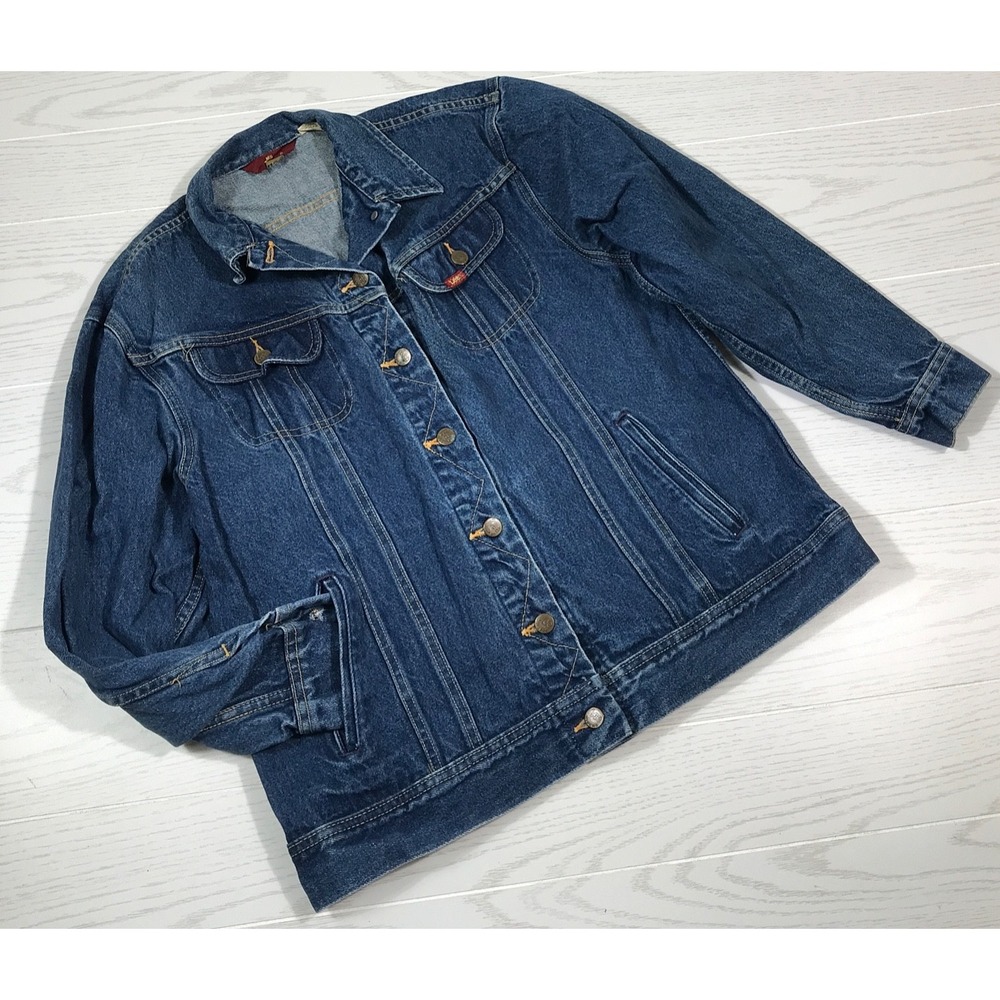 Vintage Lee Trucker Jacket Women 13/14 Blue Denim Cotton Button Up Pockets 80s